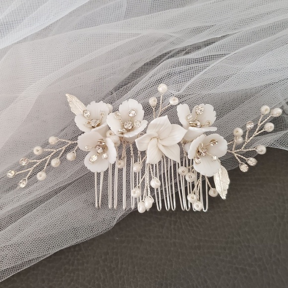 NEW Ceramic Floral comb Bridal White headp… main image 2